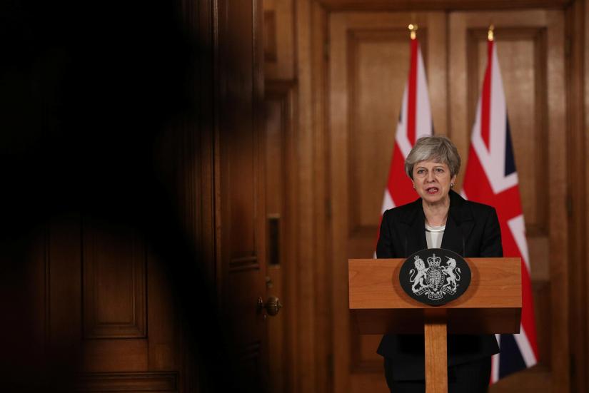 Britain`s Prime Minister Theresa May makes a statement about Brexit in Downing Street in London, Britain March 20, 2019. REUTERS